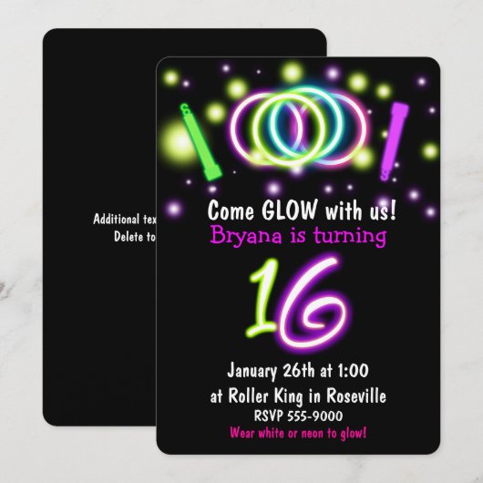 GLOW Lights 16e Verjaardagsfeest Leeftijd 16 Uitno Kaart (Voorkant / Achterkant)