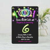 GLOW Lights 6e Verjaardagsfeest Leeftijd 6 Uitnodi Kaart (Staand voorkant)