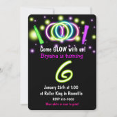 GLOW Lights 6e Verjaardagsfeest Leeftijd 6 Uitnodi Kaart (Voorkant)