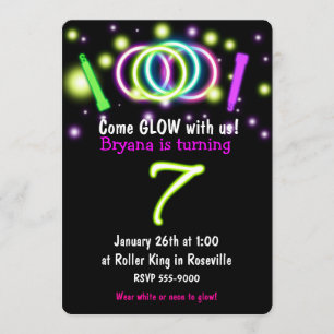 GLOW Lights 7e verjaardag Partij Leeftijd 7 Uitnod Kaart