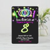 GLOW Lights 8e Verjaardagsfeest Leeftijd 8 Uitnodi Kaart (Staand voorkant)