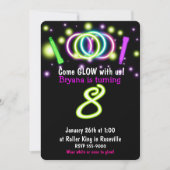 GLOW Lights 8e Verjaardagsfeest Leeftijd 8 Uitnodi Kaart (Voorkant)