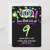 GLOW Lights 9e Verjaardagsfeest Leeftijd 9 Uitnodi Kaart (Voorkant)