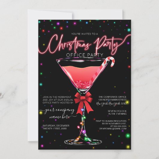 Glow Lights Candy Cane Martini Corporate Kersti Kaart (Voorkant)