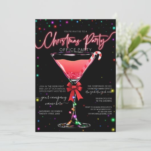 Glow Lights Candy Cane Martini Corporate Kersti Kaart (Staand voorkant)