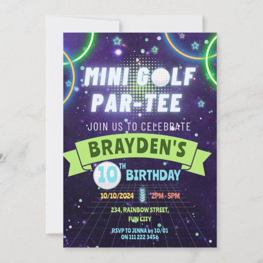 Glow Mini Golf Boys Verjaardagsfeest Kaart (Voorkant)