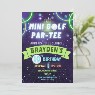 Glow Mini Golf Boys Verjaardagsfeest Kaart