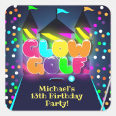 Glow Miniatuur Golf Verjaardagsfeest Vierkante Sticker (Voorkant)