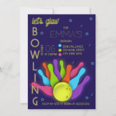 Glow Neon Bowling Birthday Invitation Kaart (Voorkant)