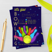 Glow Neon Bowling Verjaardagsuitnodiging Kaart