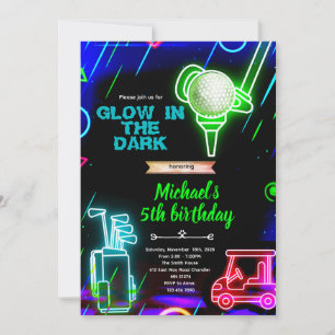 Glow neon golf verjaardagsfeest uitnodiging