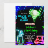 Glow neon golf verjaardagsfeest uitnodiging (Voorkant / Achterkant)