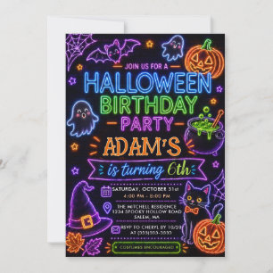 Glow Neon Halloween Verjaardagsfeestje Kaart