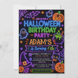 Glow Neon Halloween Verjaardagsfeestje Kaart
