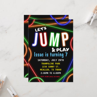 Glow Neon Let's Jump Birthday Party Invitation Kaart