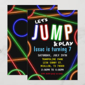 Glow Neon Let's Jump Birthday Party Invitation Kaart (Voorkant / Achterkant)