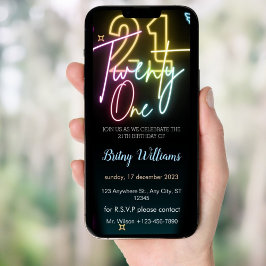 Glow Neon Light 21e verjaardag uitnodiging