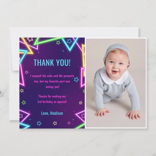 Glow Neon Lights Verjaardagsfeest Dankjewel Card Kaart (Voorkant)