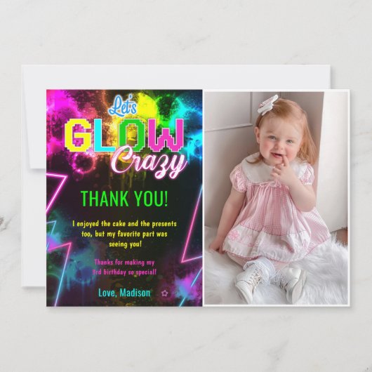 Glow Neon Lights Verjaardagsfeest Dankjewel Card Kaart (Voorkant)