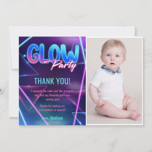 Glow Neon Lights Verjaardagsfeest Dankjewel Card Kaart (Voorkant)