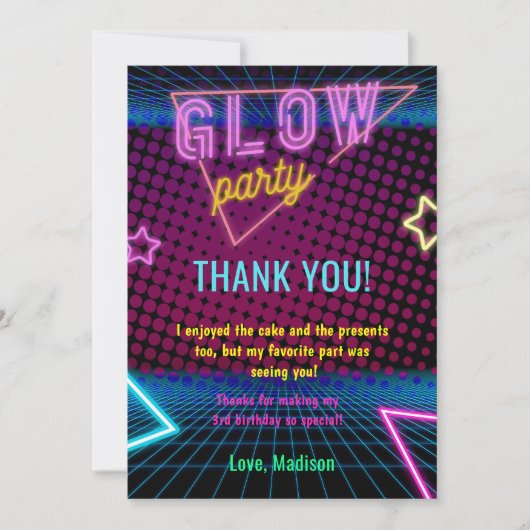 Glow Neon Lights Verjaardagsfeest Dankjewel Card Kaart (Voorkant)