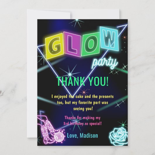 Glow Neon Lights Verjaardagsfeest Dankjewel Card Kaart (Voorkant)