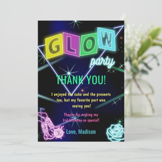 Glow Neon Lights Verjaardagsfeest Dankjewel Card Kaart (Staand voorkant)