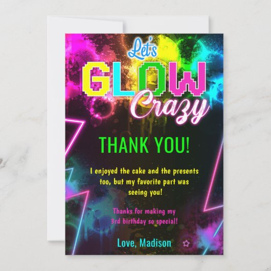 Glow Neon Lights Verjaardagsfeest Dankjewel Card Kaart (Voorkant)