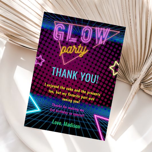 Glow Neon Lights Verjaardagsfeest Dankjewel Card Kaart
