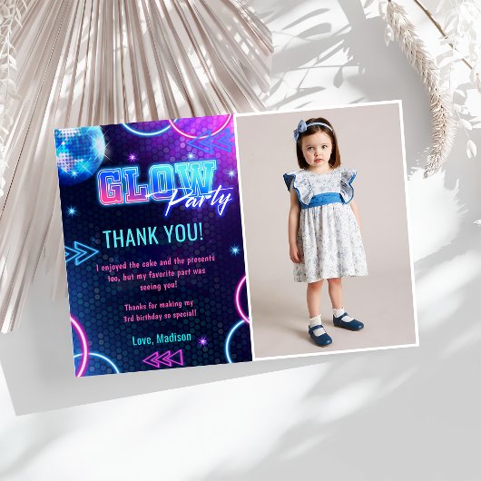 Glow Neon Lights Verjaardagsfeest Dankjewel Card Kaart