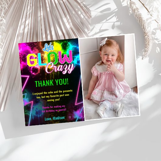 Glow Neon Lights Verjaardagsfeest Dankjewel Card Kaart
