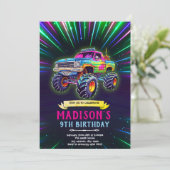 Glow neon monstertruck uitnodiging (Staand voorkant)