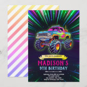 Glow neon monstertruck uitnodiging (Voorkant / Achterkant)