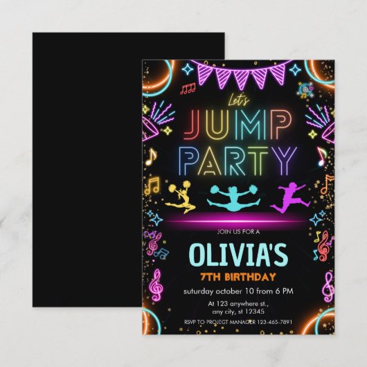 Glow Neon Trampoline laat springen Verjaardag Kaart (Voorkant / Achterkant)