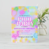 Glow Neon Tropisch Zwembad Party zwemverjaardag Kaart (Staand voorkant)