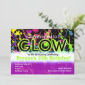 Glow Neon verfspat verjaardagsfeest uitnodiging (Staand voorkant)