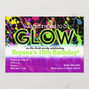 Glow Neon Verfspatten Verjaardagsfeest Uitnodiging