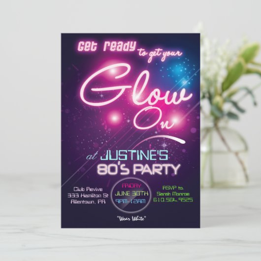 Glow Party 80s Uitnodiging (Staand voorkant)