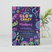 Glow Party Birthday Invitation, Neon Glow Theme Kaart (Staand voorkant)