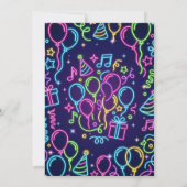 Glow Party Birthday Invitation, Neon Glow Theme Kaart (Achterkant)