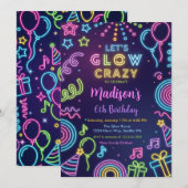 Glow Party Birthday Invitation, Neon Glow Theme Kaart (Voorkant / Achterkant)