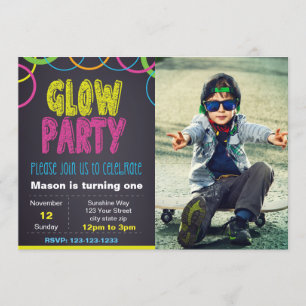 Glow Party Birthday Uitnodiging met foto