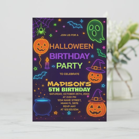 Glow Party Halloween Verjaardag Uitnodiging (Staand voorkant)