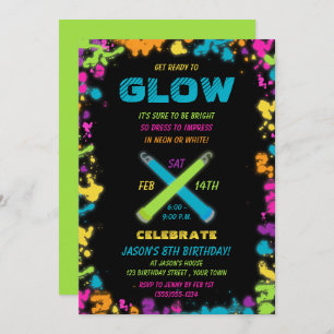 Glow Party Neon Colors Birthday Uitnodiging