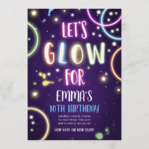 Glow Party Neon Dance Disco Verjaardagsuitnodiging