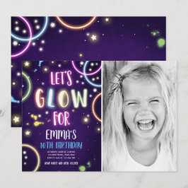 Glow Party Neon Dance Disco Verjaardagsuitnodiging Kaart