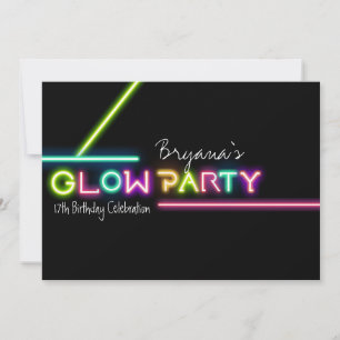 GLOW PARTY Neon Feestelijke Verjaardagsuitnodiging Kaart