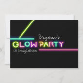GLOW PARTY Neon Fun Birthday Party Invitation Kaart (Voorkant)