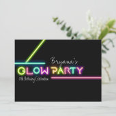 GLOW PARTY Neon Fun Birthday Party Invitation Kaart (Staand voorkant)