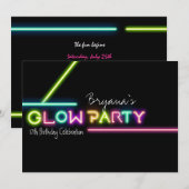 GLOW PARTY Neon Fun Birthday Party Invitation Kaart (Voorkant / Achterkant)
